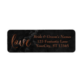 Elegant Faux Copper Foil, Black Marble Kärlek Returadress Etikett