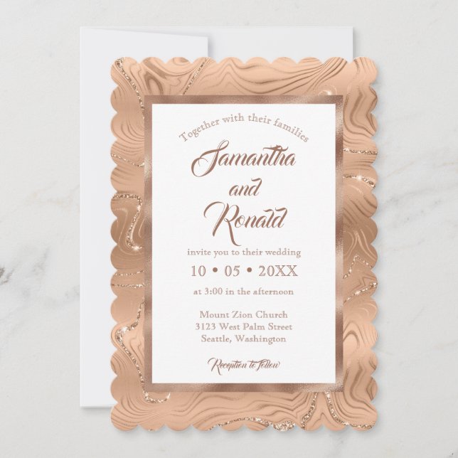 Elegant Faux Copper Foil Wedding bjudande Inbjudningar (Framsida)