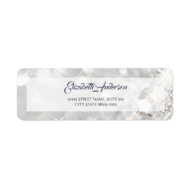 Elegant FAUX Diamond White Glitter Gnistra Returadress Etikett (Framsidan)