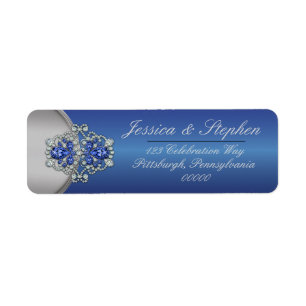 Elegant Faux Diamonds Sapphire Clasps Blue Bröllop Returadress Etikett