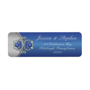 Elegant Faux Diamonds Sapphire Clasps Blue Bröllop Returadress Etikett