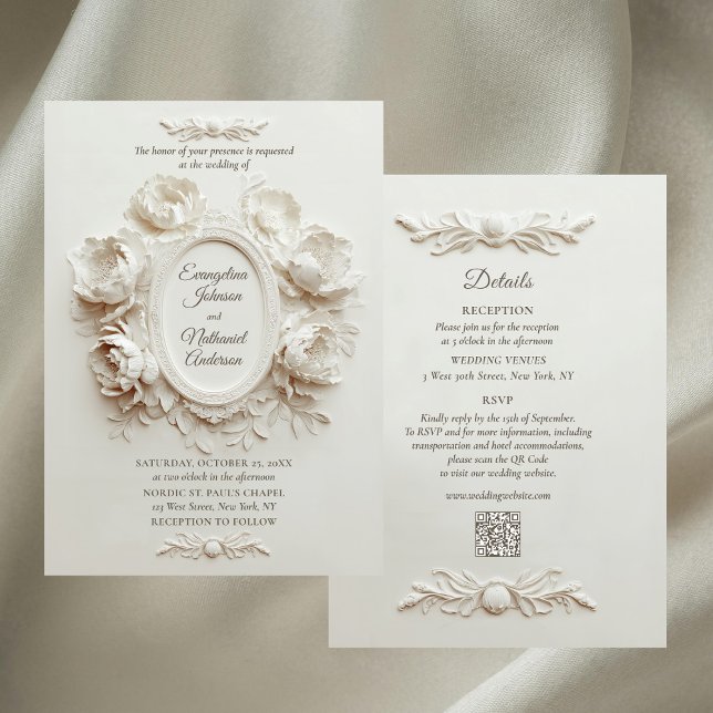 Elegant Faux Embossed Peonies Formal Wedding  Inbjudningar (Skapare uppladdad)