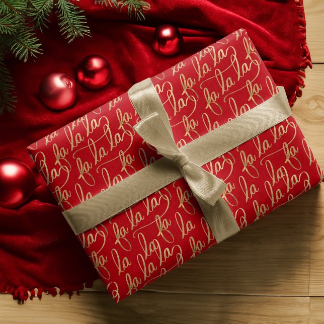 Elegant Faux Fa la Script Typography Guld & White Presentpapper (Elegant Faux Fa la Script Typography Gold & White Wrapping Paper)