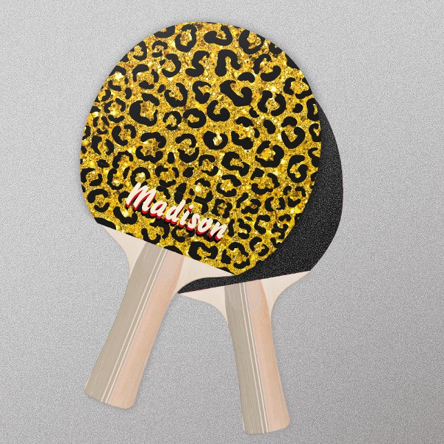 Elegant faux faux glitter djurtryck 3D Monogram Pingisracket (Skapare uppladdad)