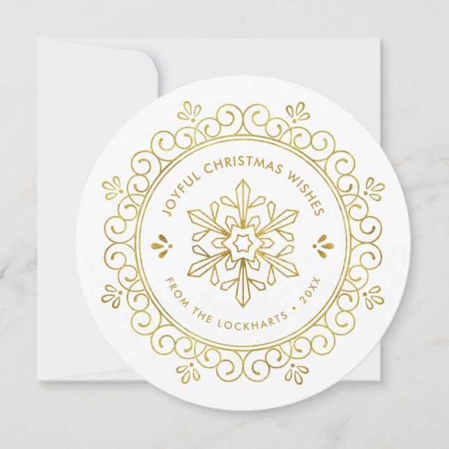 Elegant Faux Foil Ram Round-fotokort för Helgdag Julkort (Framsida)