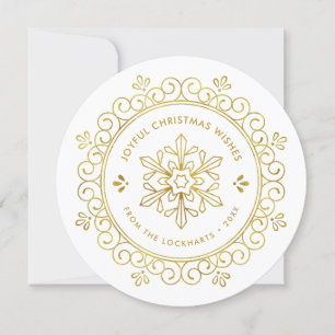 Elegant Faux Foil Ram Round-fotokort för Helgdag Julkort