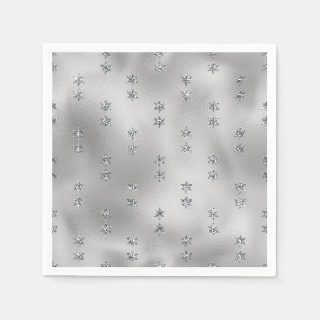 Elegant Faux Foil Silver Stars Christmas  Pappersservett (Framsidan)