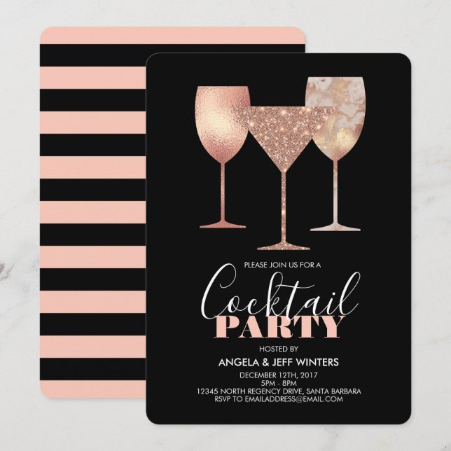 Elegant Faux Glitter Cocktail Party Inbjudningar (Fram/baksida)