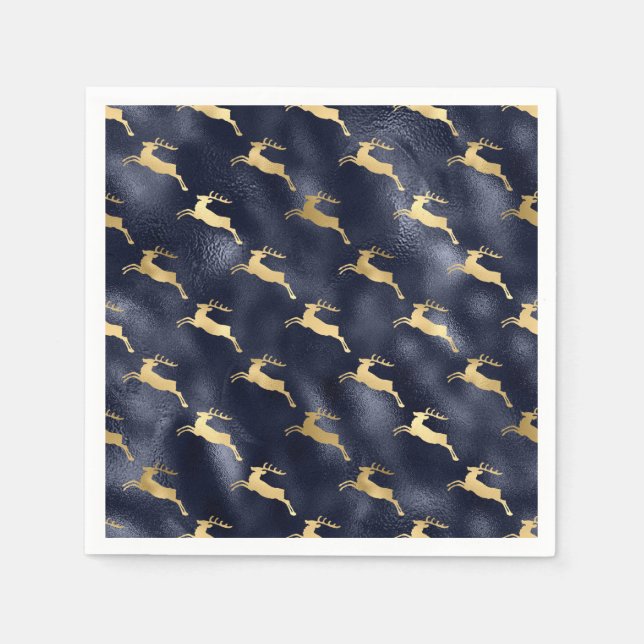Elegant Faux Gold Deer Blue Faux Foil Christmas  Pappersservett (Framsidan)