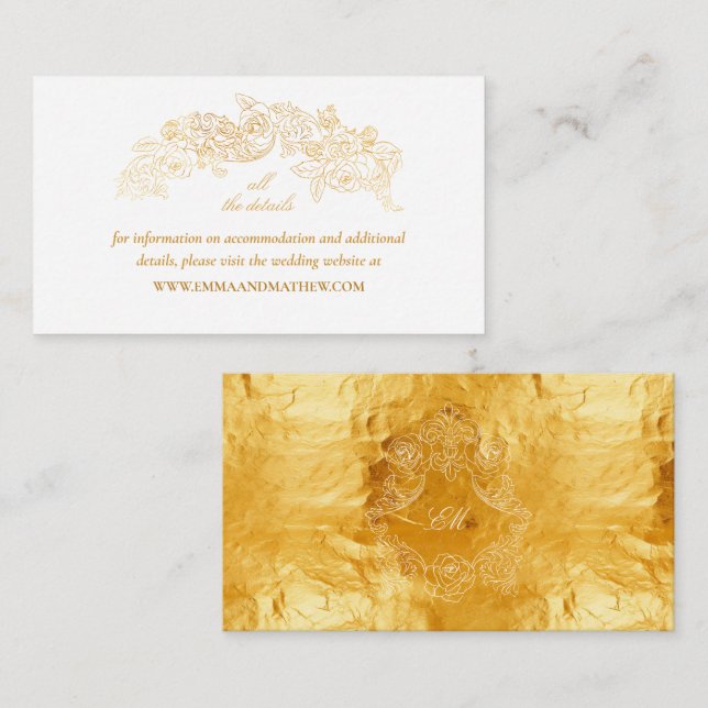 Elegant Faux Gold Foil Baroque Bröllop webbplats Tilläggskort (Fram/baksida)