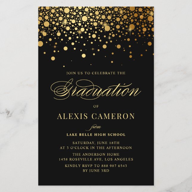 Elegant Faux Gold Foil Black Studenten Inbjudan (Framsida)