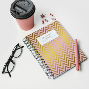 Elegant Faux Gold Foil Chevrons Mönster Anteckningsbok Med Spiral