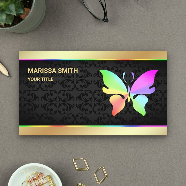 Elegant Faux Gold Foil Colorful Rainbow Butterfly Visitkort (Skapare uppladdad)