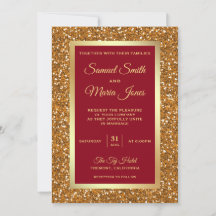 Elegant Faux Gold Foil Glitter Maroon Red Bröllop