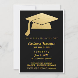 Elegant Faux Gold Foil Grad Hat Studentfest Inbjudningar