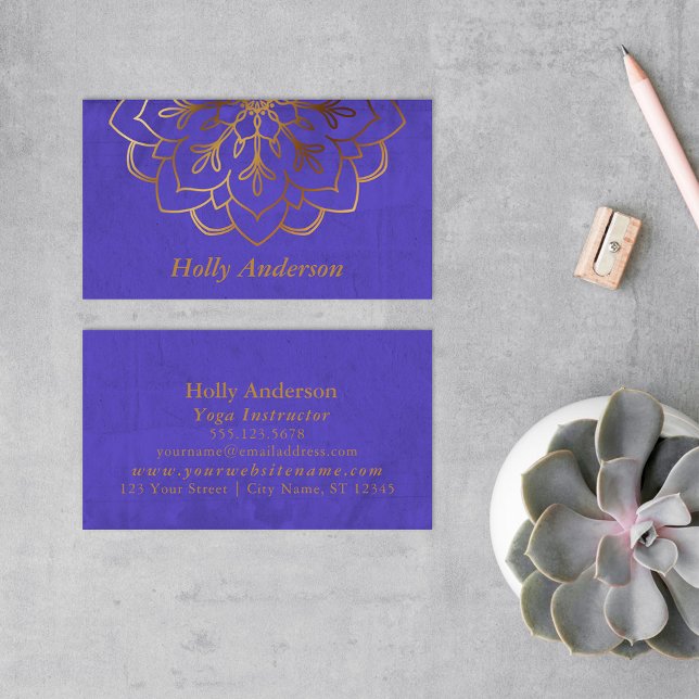 Elegant Faux Gold Foil Mandala w/ Struktur & Lila Visitkort (Skapare uppladdad)
