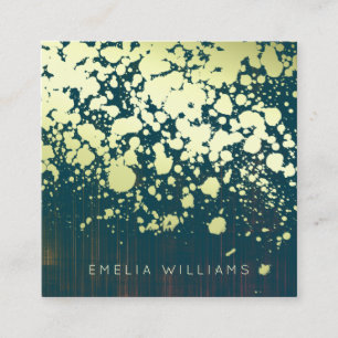 Elegant Faux Gold Foil Splatter Brushed Grönt Fyrkantigt Visitkort
