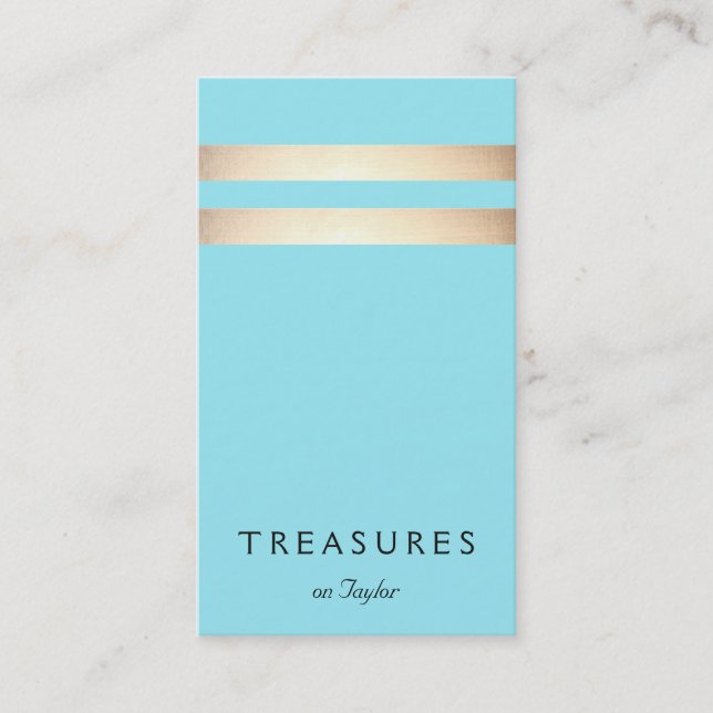 Elegant Faux Gold Foil Stripe Turcos Blue Visitkort (Framsida)