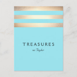 Elegant Faux Gold Foil Stripe Turcos Blue Vykort