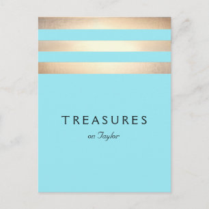 Elegant Faux Gold Foil Stripe Turcos Blue Vykort