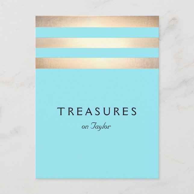 Elegant Faux Gold Foil Stripe Turcos Blue Vykort (Framsida)