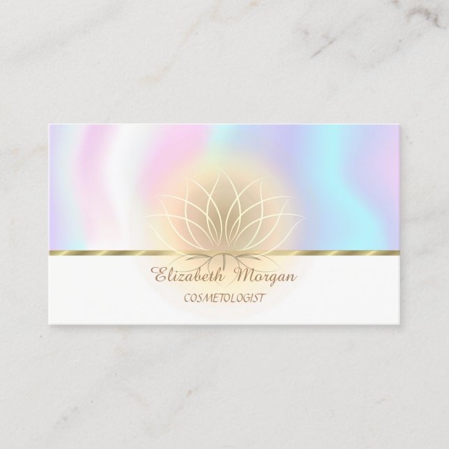 Elegant Faux GoldStripe,Lotus,Holografik Visitkort (Framsida)