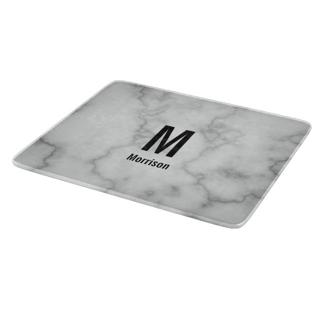 Elegant Faux Grått Marble med Namn och Monogram (Hörn)