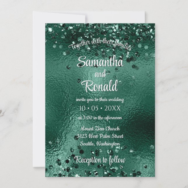 Elegant Faux Grönt Glitter & Foil Bröllop Inbjudningar (Framsida)