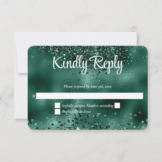 Elegant Faux Grönt Glitter & Foil Bröllop OSA Kort (Framsida)