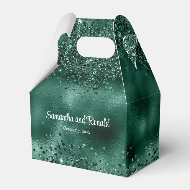 Elegant Faux Grönt Glitter och Foil Bröllop Presentaskar (Framsidan Sidan)