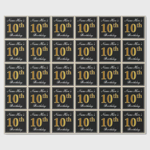 Elegant, faux Guld 10:e födelsedagen + eget namn Presentpapper