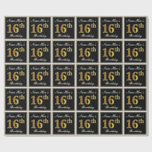 Elegant, faux Guld 16:e födelsedagen + eget namn Presentpapper