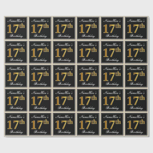 Elegant, Faux Guld 17th Birthday + Custom Name Presentpapper