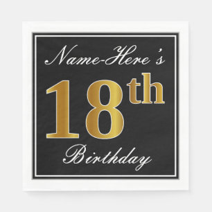 Elegant, Faux Guld 18th Birthday + Custom Name Pappersservett