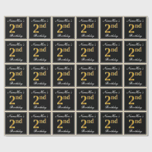 Elegant, faux Guld 2:a födelsedagen + eget namn Presentpapper