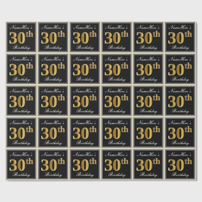 Elegant, Faux Guld 30års födelsedag + eget namn Presentpapper (Platt)