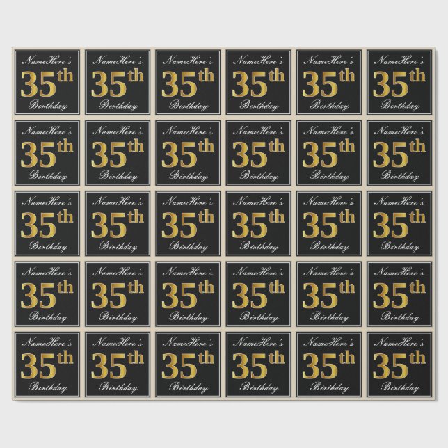 Elegant, Faux Guld 35e Birthday + Anpassat namn Presentpapper (Platt)