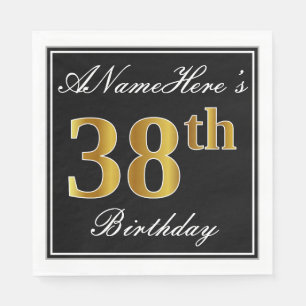 Elegant, Faux Guld 38th Birthday + Custom Name Pappersservett