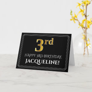 Elegant Faux Guld: "3rd Birthday + Namn" Kort