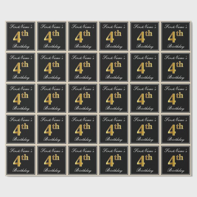 Elegant, Faux Guld 4e födelsedagen + eget namn Presentpapper (Platt)