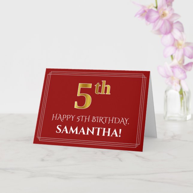 Elegant Faux Guld: "5th" Birthday, Namn (Red) Kort (Orkide)
