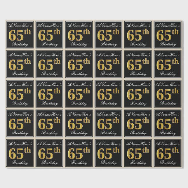 Elegant, Faux Guld 65e Birthday + Anpassat namn Presentpapper (Platt)