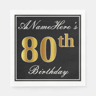 Elegant, Faux Guld 80th Birthday + Custom Name Pappersservett