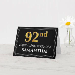 Elegant Faux Guld: "92:a födelsedag + Namn Kort