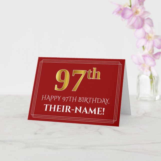 Elegant Faux Guld: "97:e" födelsedagen, Namn (röd) Kort (Orkide)