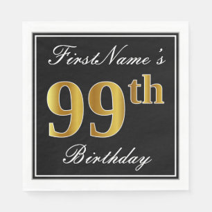 Elegant, Faux Guld 99th Birthday + Custom Name Pappersservett