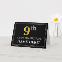 Elegant Faux Guld: "9th Birthday + Namn"