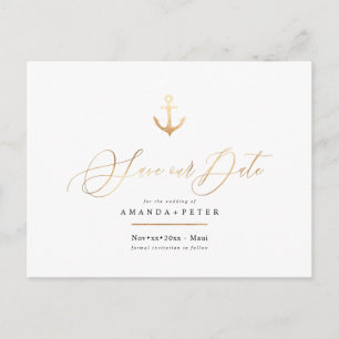 Elegant Faux Guld Anchor, nautiskt spara datumet Vykort