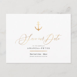 Elegant Faux Guld Anchor, nautiskt spara datumet Vykort
