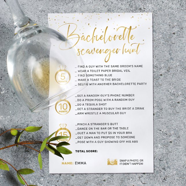 Elegant Faux Guld Bachelorette Scavenger Hunt Game (Skapare uppladdad)